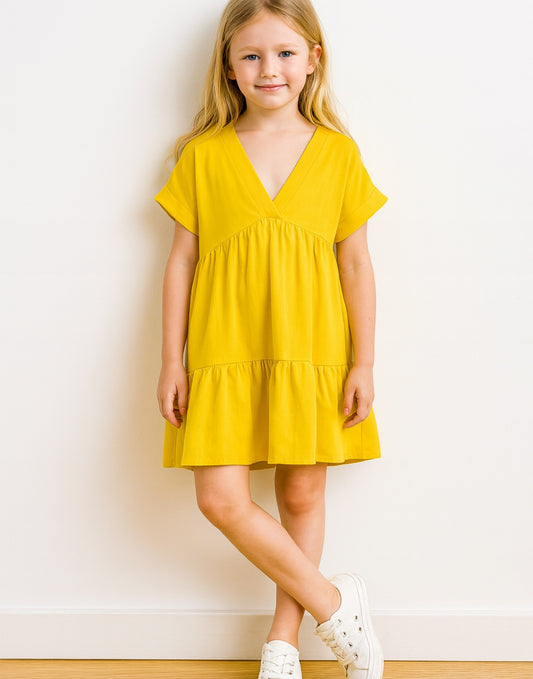 Front view of Girls Gathered Smock Dress.