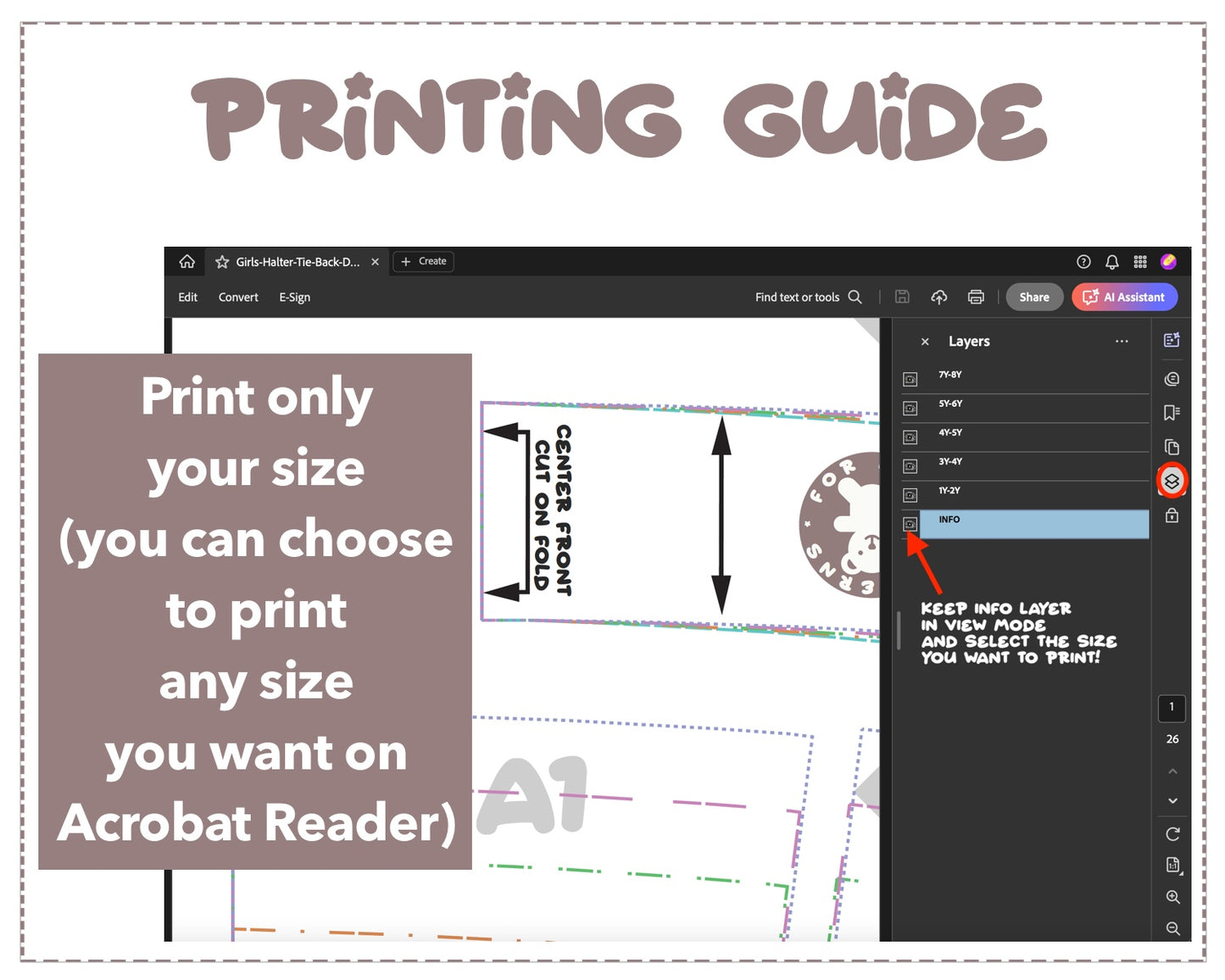 Girls Halter Tie Back Dress sewing pattern printing guide.