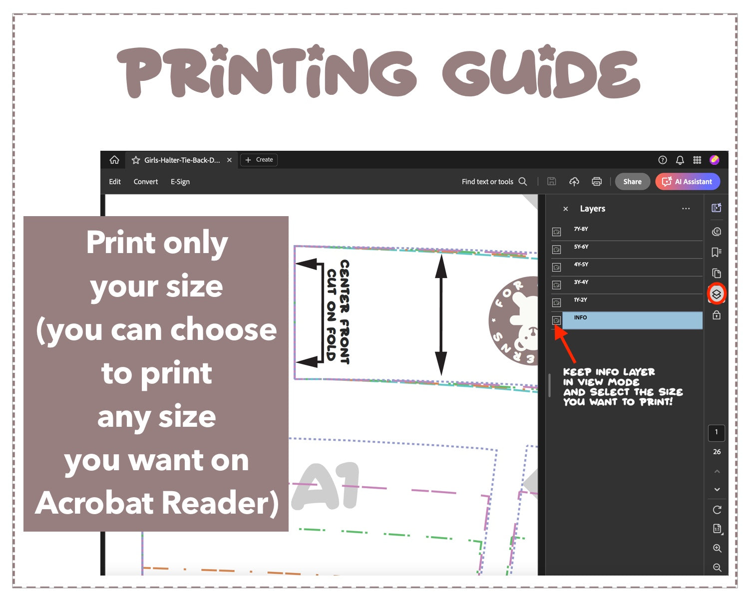 Girls Halter Tie Back Dress sewing pattern printing guide.