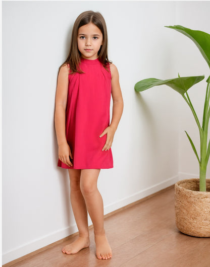 Side view of Girls Halter Tie Back Dress.