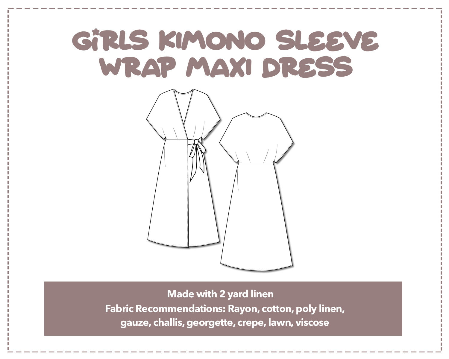 Girls Kimono Sleeve Wrap Maxi Dress Sewing Pattern Patterns For Less Girls Kimono Sleeve Wrap Maxi Dress Sewing Pattern Patterns For Less