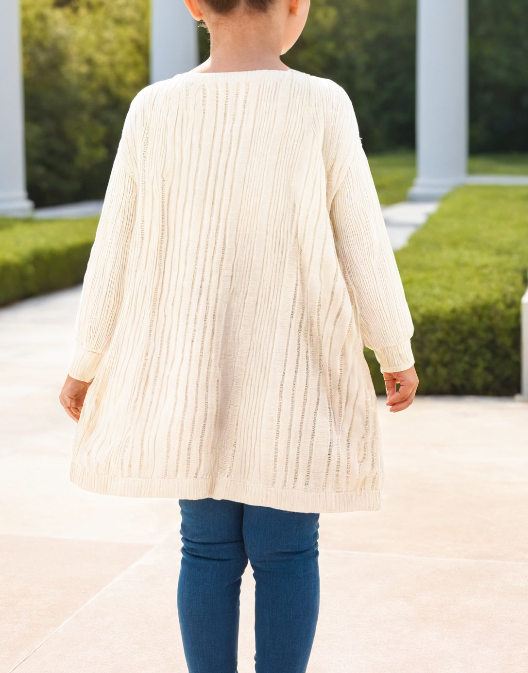 Back view of Girls Long Cardigan.