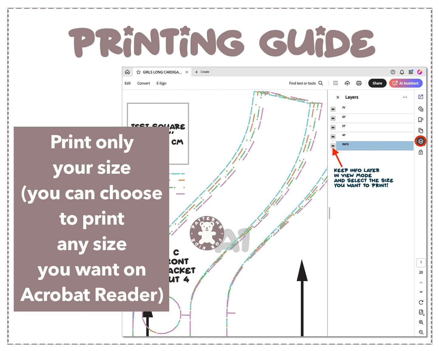 Girls Long Cardigan sewing pattern printing guide.