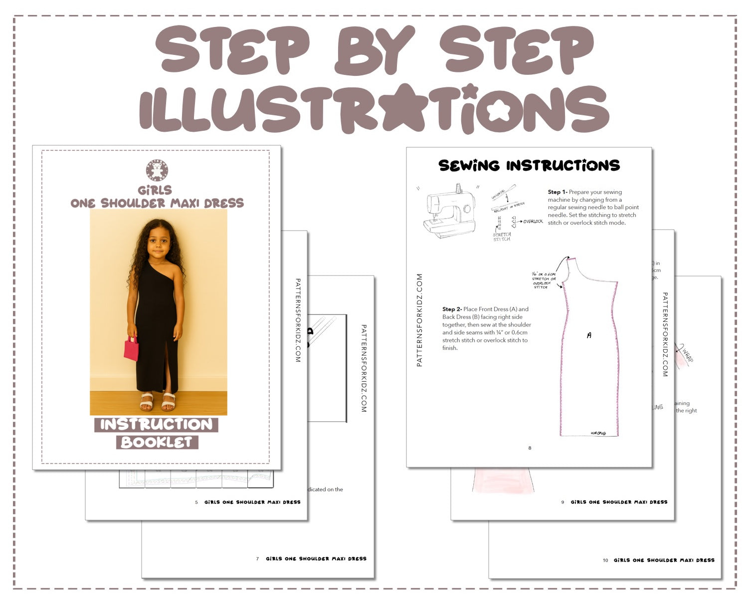 Girls One Shoulder Maxi Dress Sewing Pattern – Patterns For Less Girls One Shoulder Maxi Dress Sewing Pattern – Patterns For Less