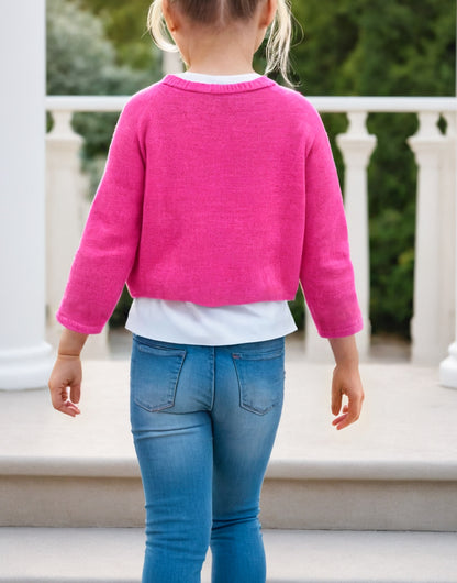 Back view of Girls Open Front Crop Cardigan.