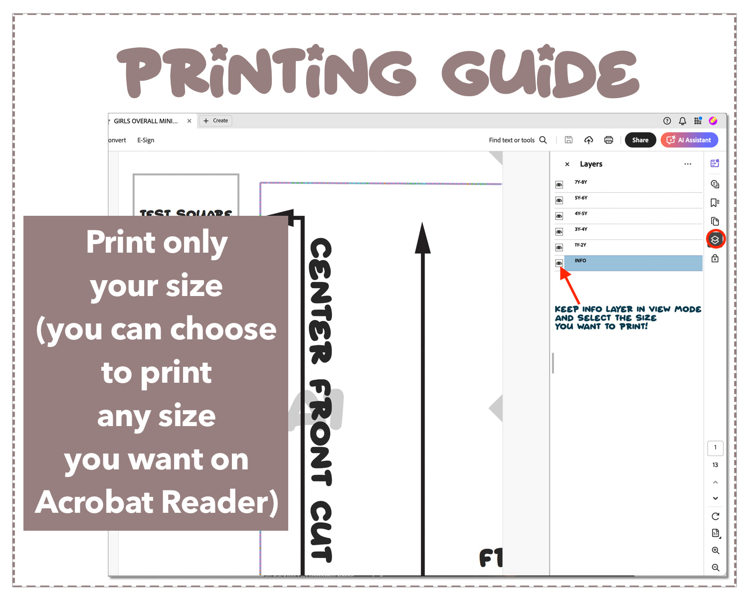 Girls Overall Mini Dress sewing pattern printing guide.