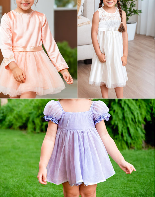 Girls Party Dress pdf sewing pattern with easy instructions and step by step illustrations.