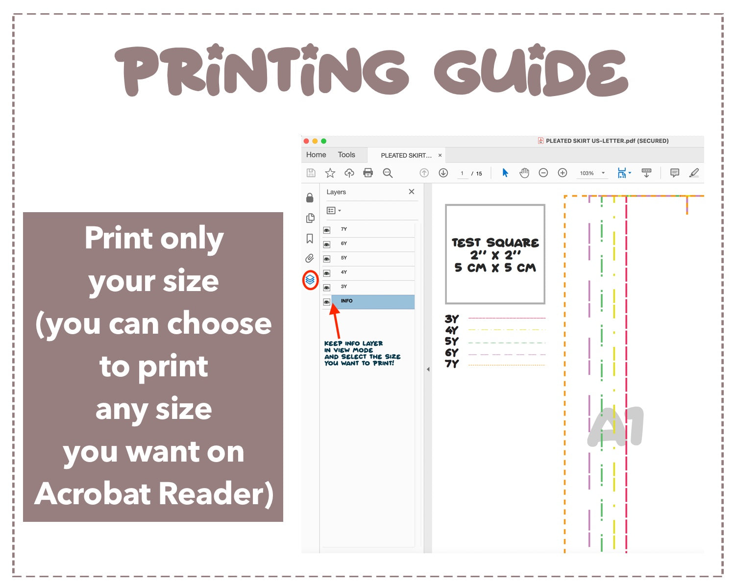 Elastic Waist Pleated Skirt sewing pattern printing guide.