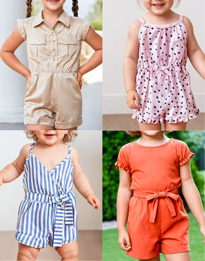 Girls Romper pdf sewing pattern with easy instructions and step by step illustrations.