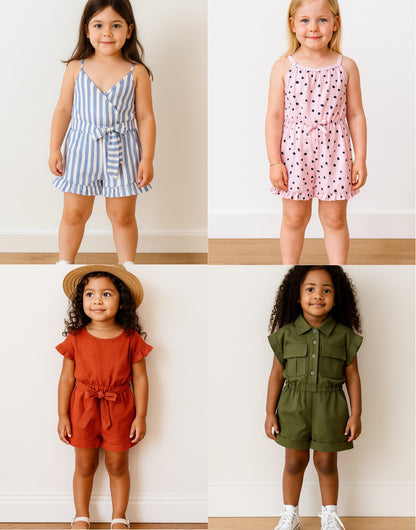 Girls Romper pdf sewing patterns with easy instructions and step by step illustrations.