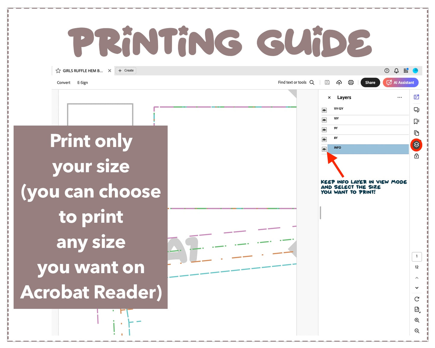 Girls Ruffle Hem Bow Skort sewing pattern printing guide.