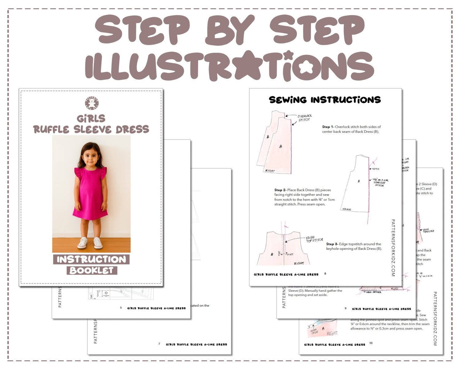Girls Ruffle Sleeve A-Line Dress Sewing Pattern