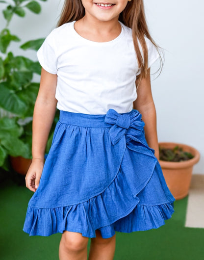 Front view of Girls Ruffle Wrap Mini Skirt.