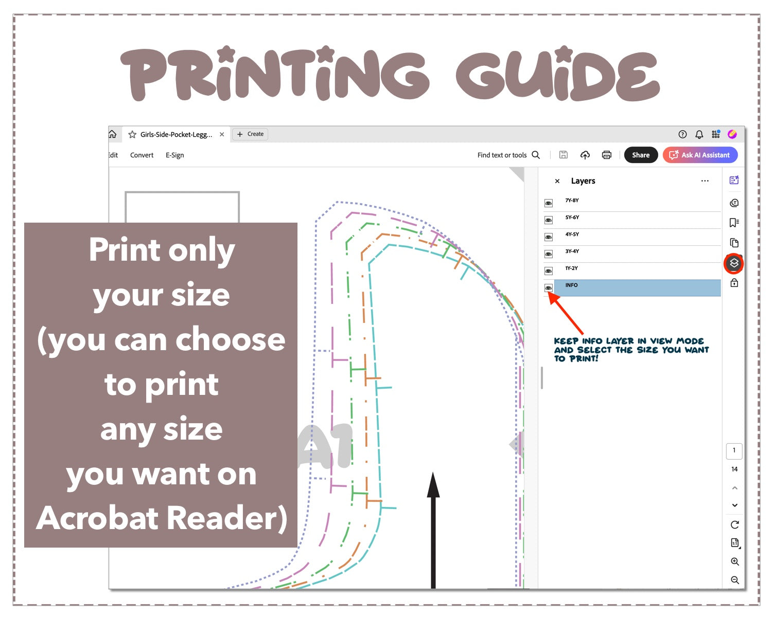 Girls Side Pocket Leggings sewing pattern printing guide.