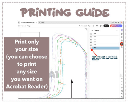 Girls Side Pocket Leggings sewing pattern printing guide.