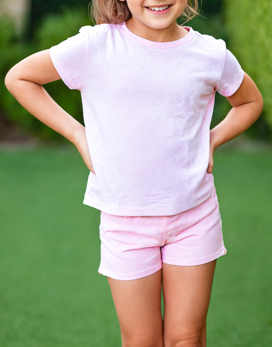 Front view of Girls T-Shirt and Biker Shorts Set.