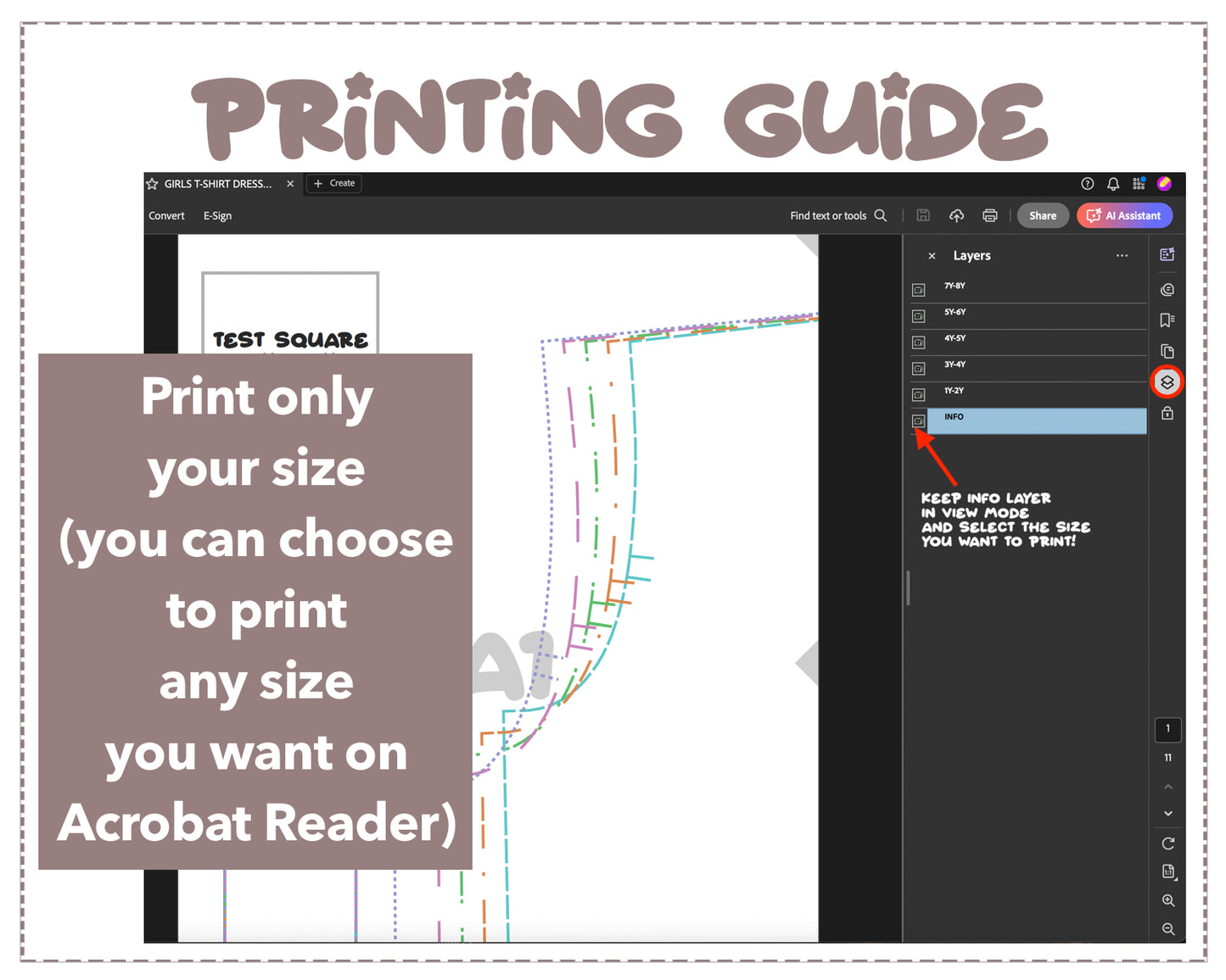 Girls T-Shirt Dress sewing pattern printing guide.