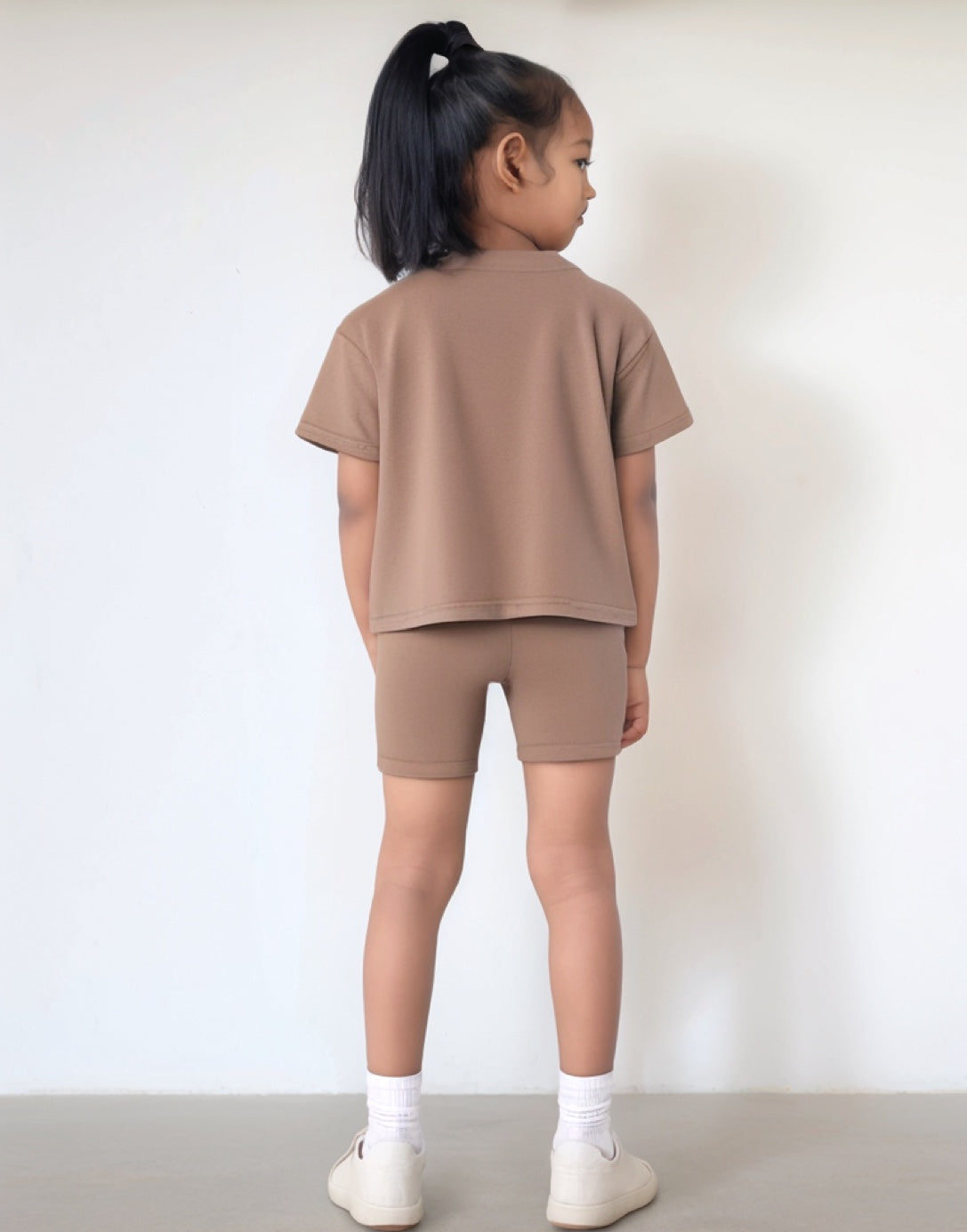 Back view of Girls Tee and Biker Shorts.