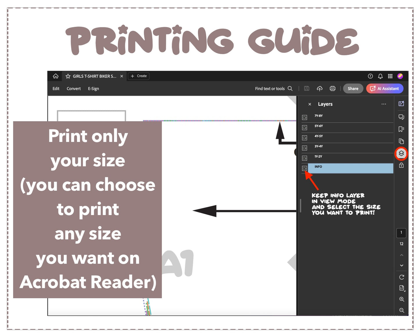 Girls Tee and Biker Shorts sewing pattern printing guide.