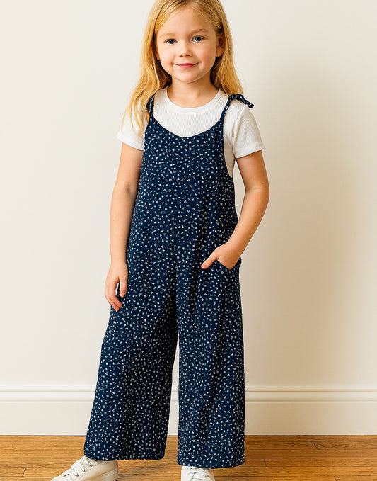 Front view of Girls Tie Shoulder Jumpsuit.