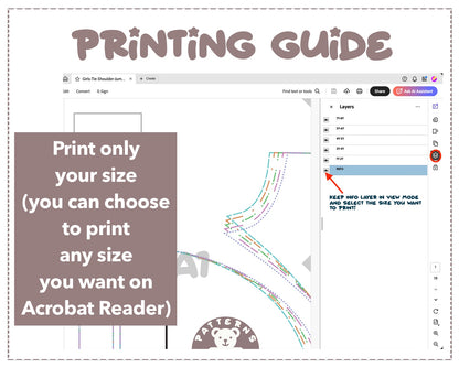 Girls Tie Shoulder Jumpsuit sewing pattern printing guide.