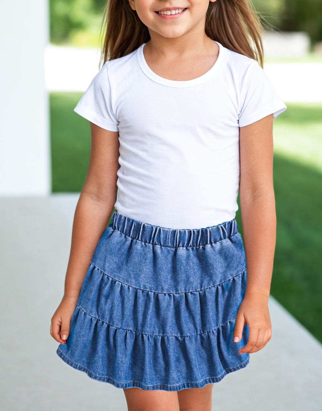 Front view of Girls Tiered Mini Skirt.