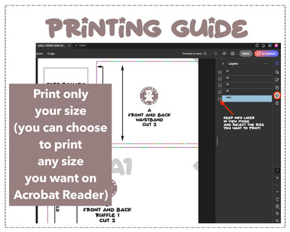 Girls Tiered Mini Skirt sewing pattern printing guide.