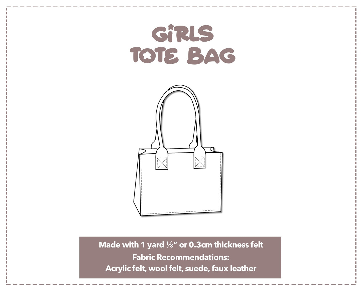 Illustration and detailed description for Girls Tote Bag sewing pattern.