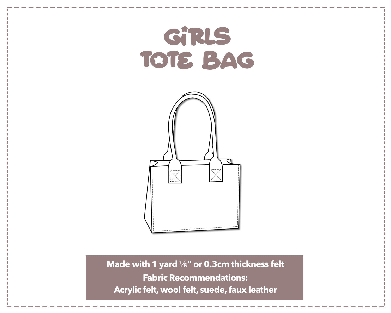 Illustration and detailed description for Girls Tote Bag sewing pattern.