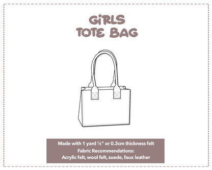 Illustration and detailed description for Girls Tote Bag sewing pattern.