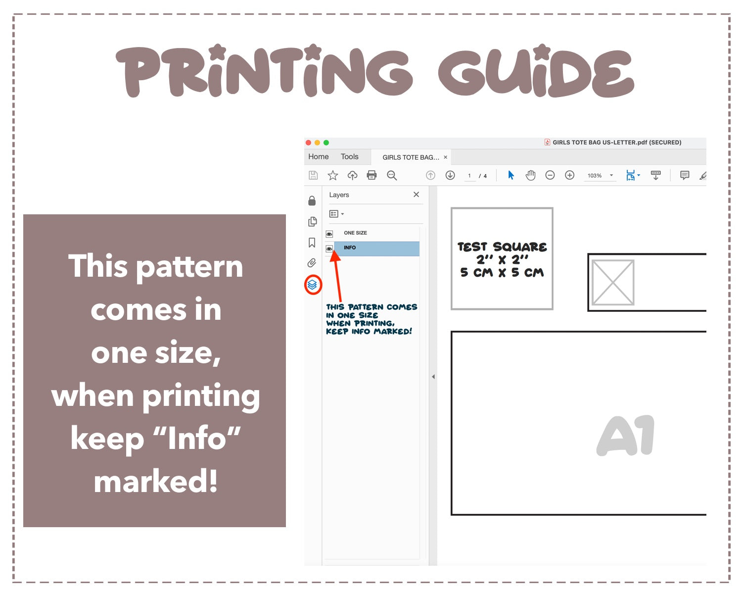 Girls Tote Bag sewing pattern printing guide.