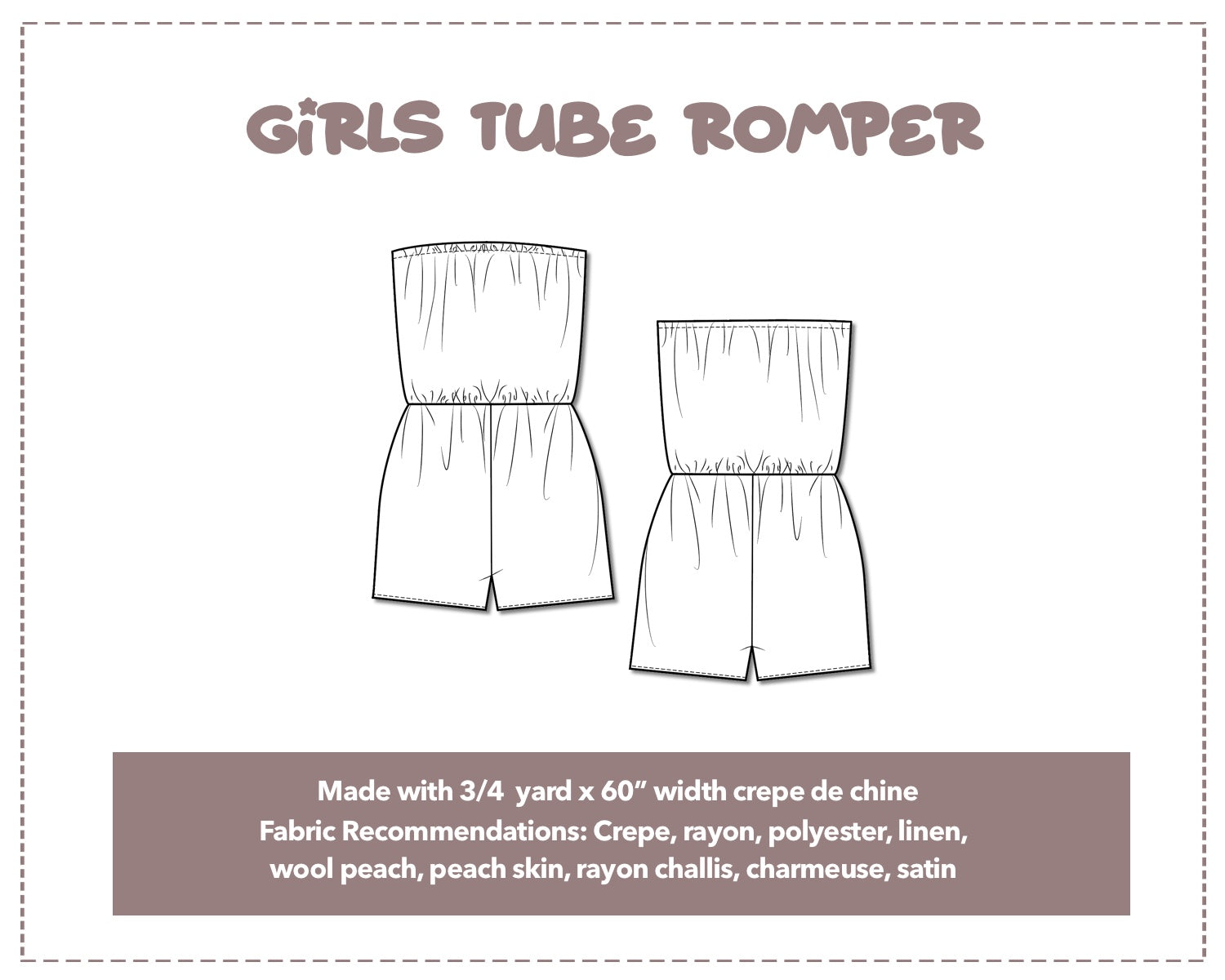 Illustration and detailed description for Girls Tube Romper sewing pattern.