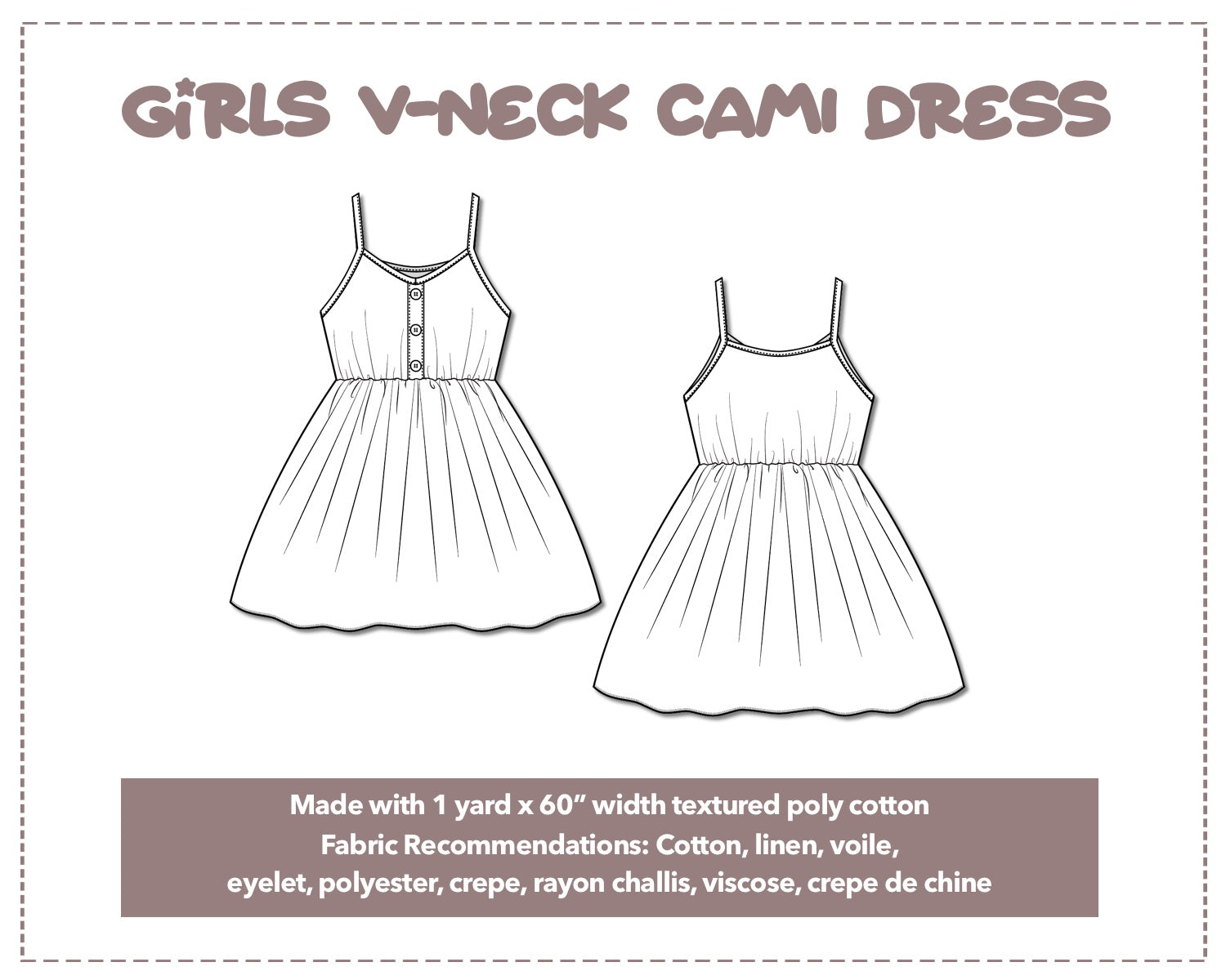 Girls V-Neck Spaghetti Strap Cami Dress Sewing Pattern Patterns For Less Girls V-Neck Spaghetti Strap Cami Dress Sewing Pattern Patterns For Less