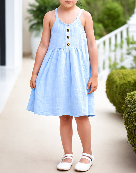 Front view of Girls V-Neck Spaghetti Strap Cami Dress.