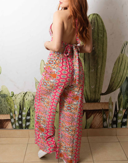 Back view of Halter Crop Top and Wide Leg Pants Set.