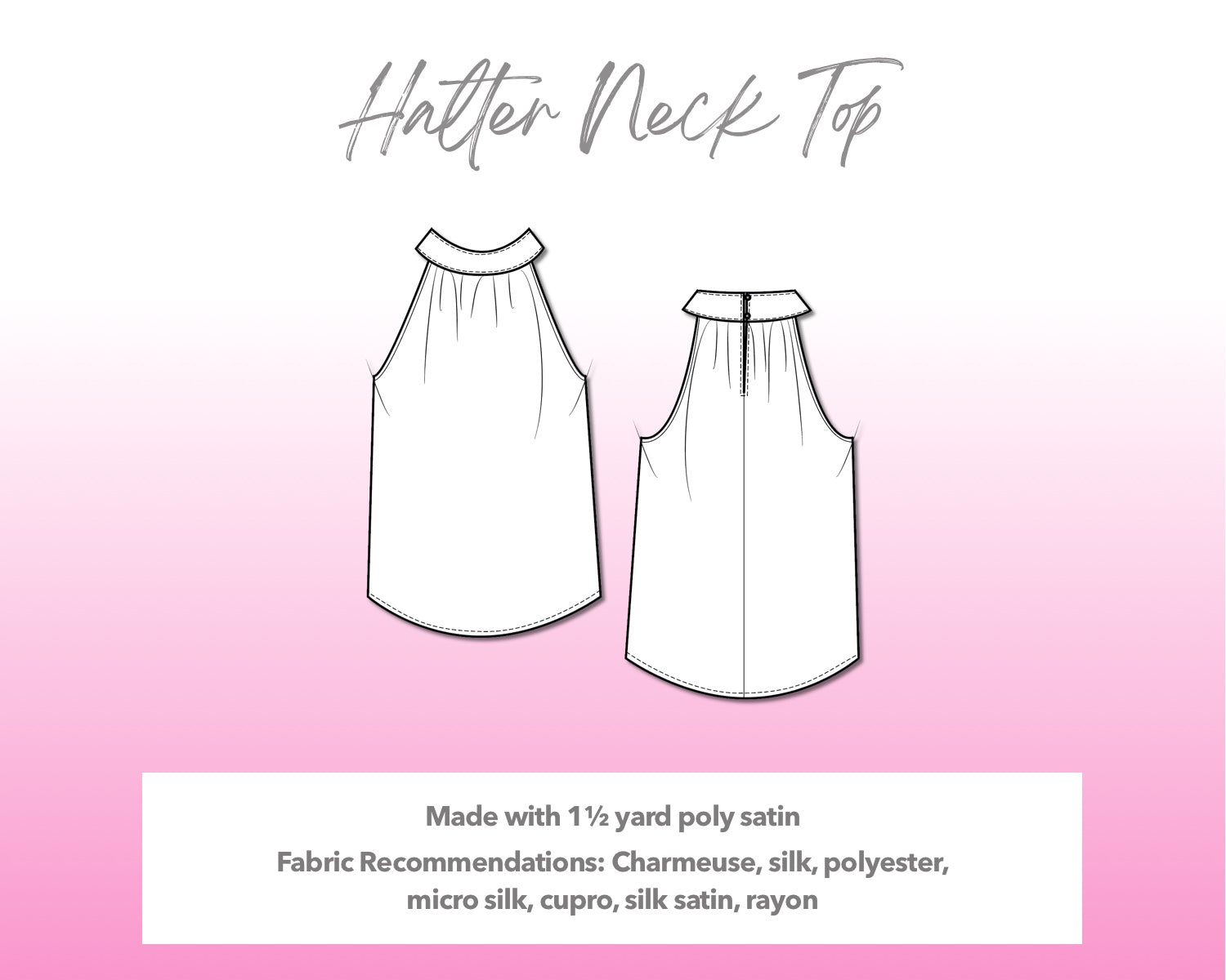 Illustration and detailed description for Halter Neck Top sewing pattern.