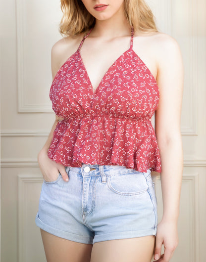 Front view of Halter crop top.