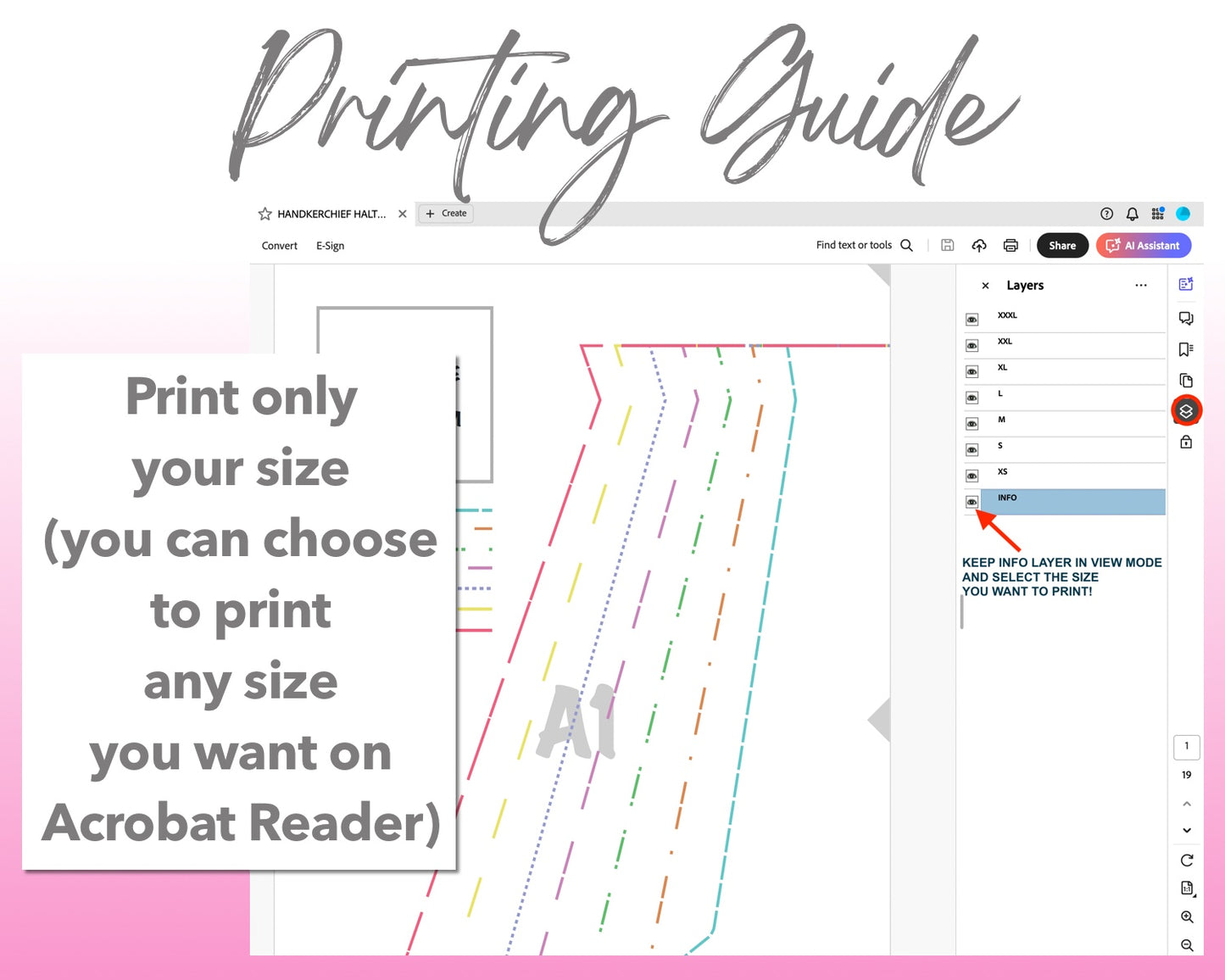 Handkerchief Halter Top sewing pattern printing guide.