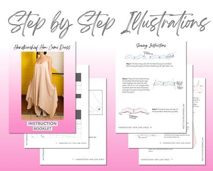 Handkerchief Hem Cami Dress sewing pattern step by step illustrations.