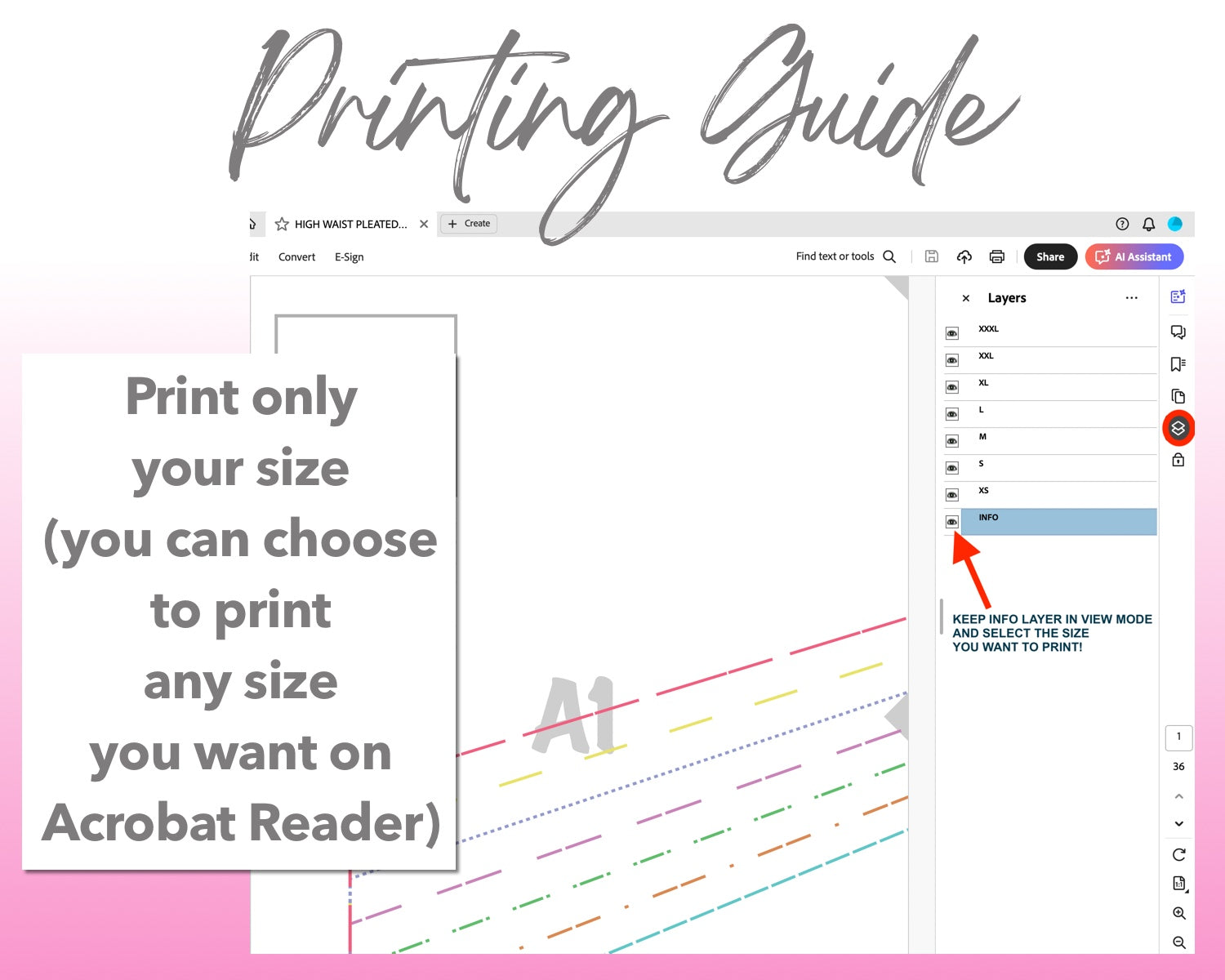 High Waist Pleated Mini Skirt sewing pattern printing guide.