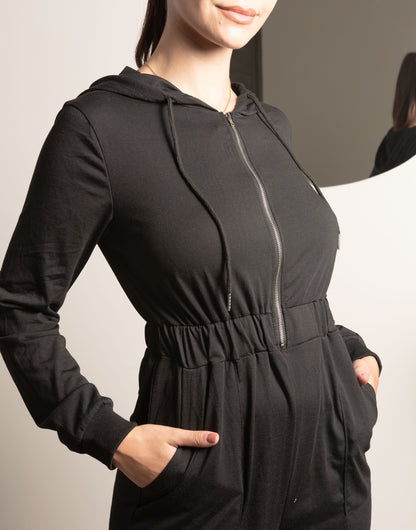 Side view of Hooded Jumpsuit.