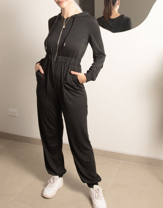 Front view of Hooded Jumpsuit.