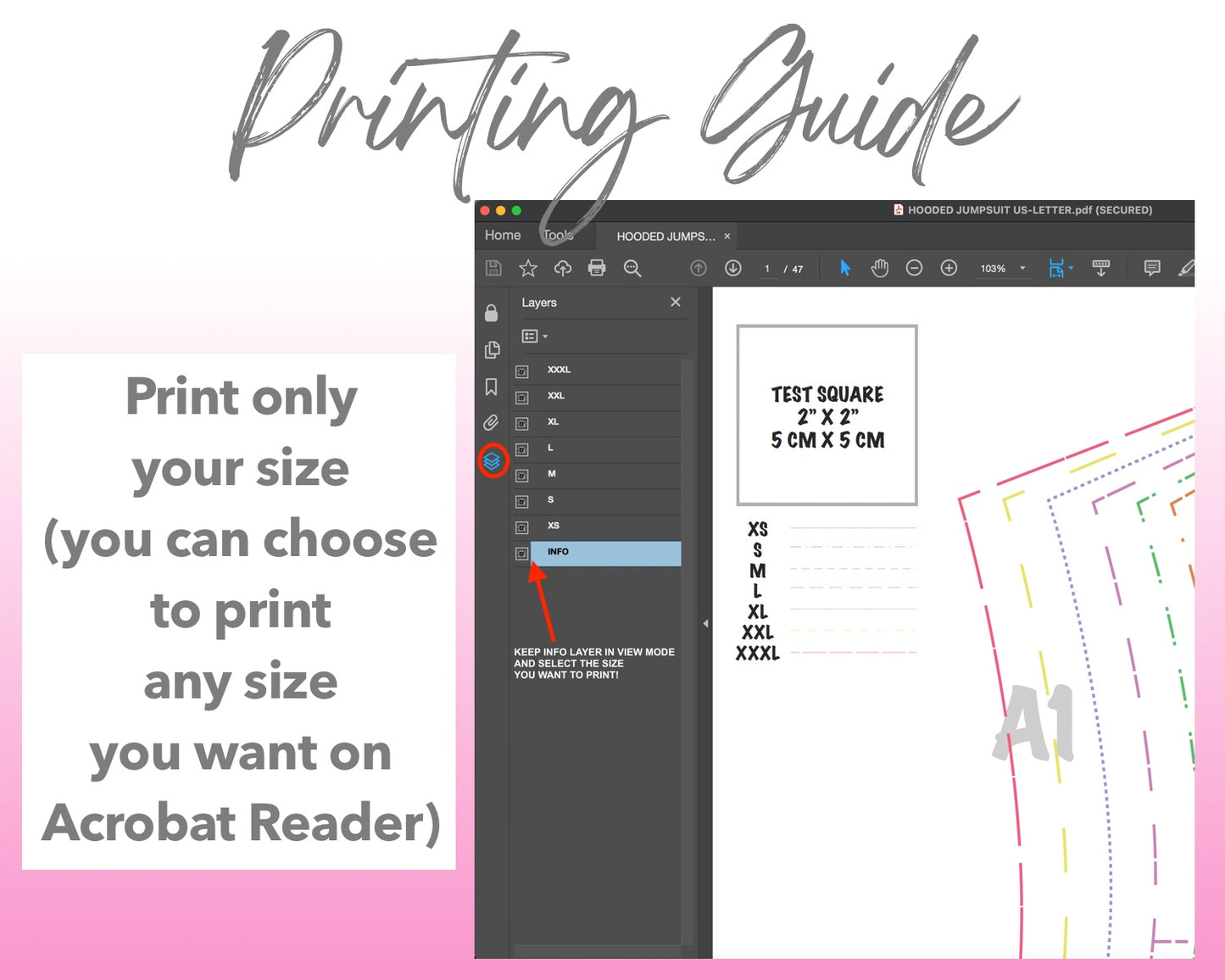 Hooded Jumpsuit sewing pattern printing guide.