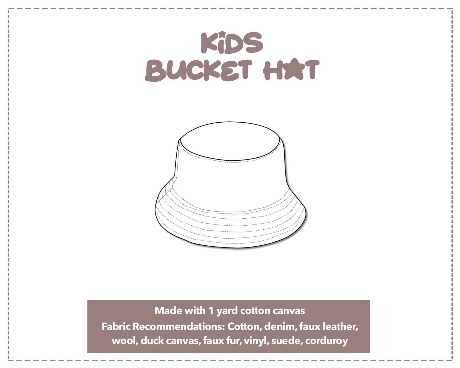 Illustration and detailed description for Kids Bucket Hat sewing pattern.