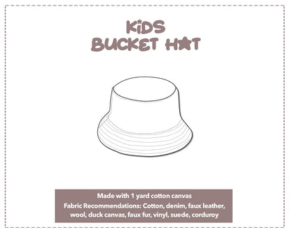 Illustration and detailed description for Kids Bucket Hat sewing pattern.