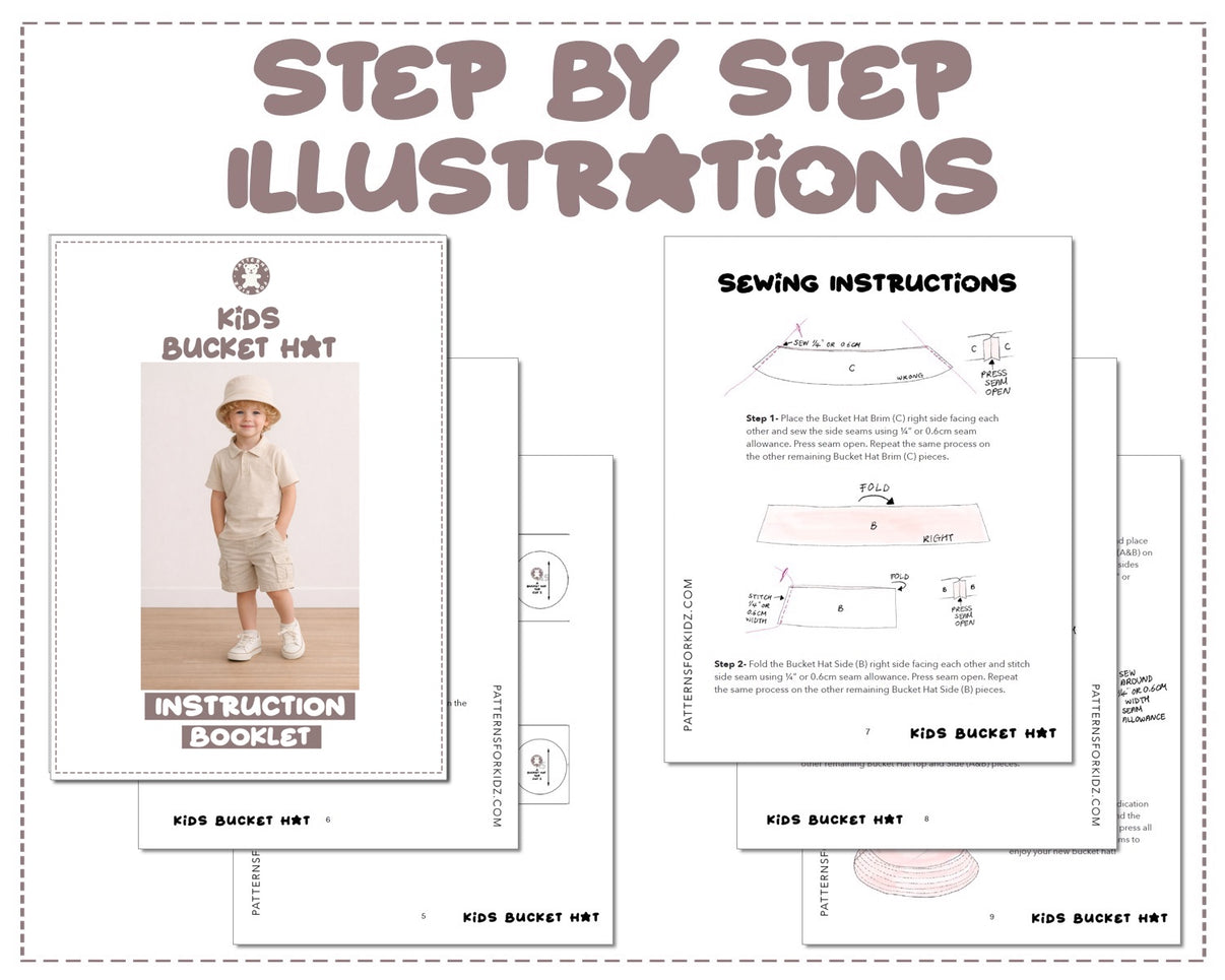 Kids Reversible Bucket Hat Sewing Pattern Patterns For Less