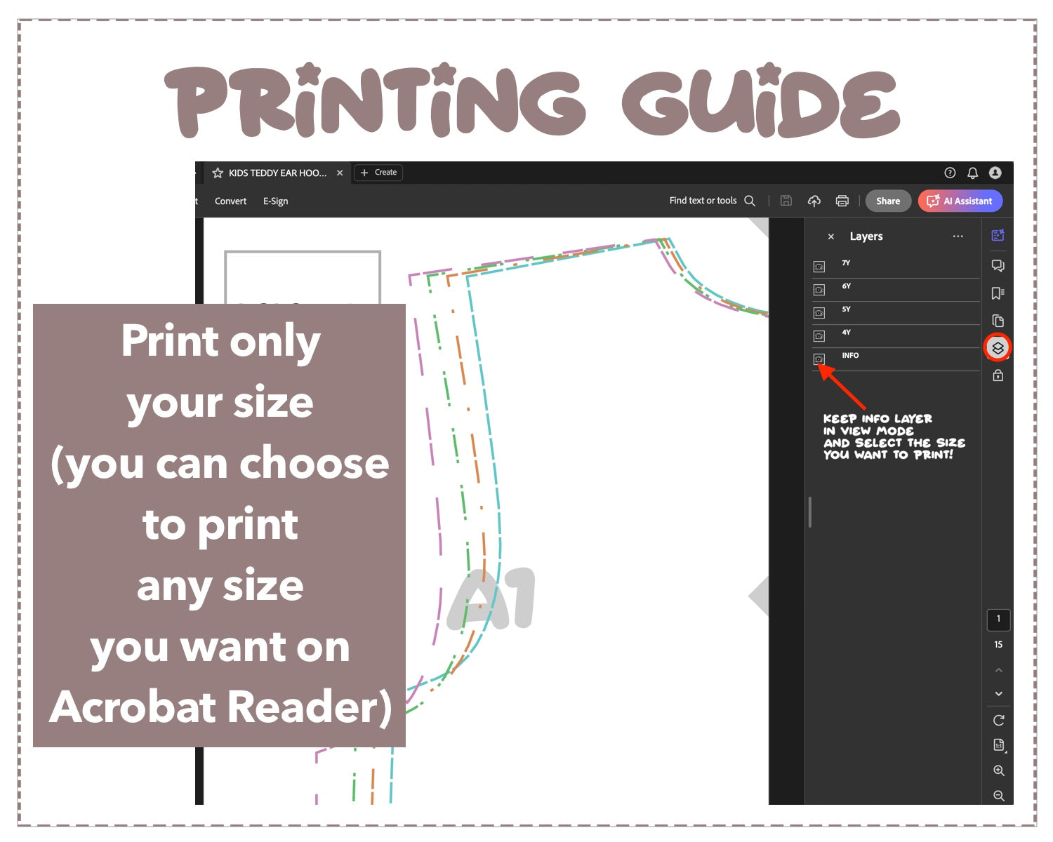 Kids Teddy Ear Hooded Jacket sewing pattern printing guide.