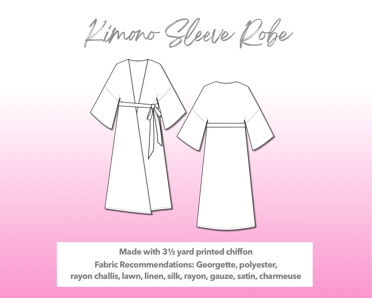 Illustration and detailed description for Kimono Sleeve Robe sewing pattern.