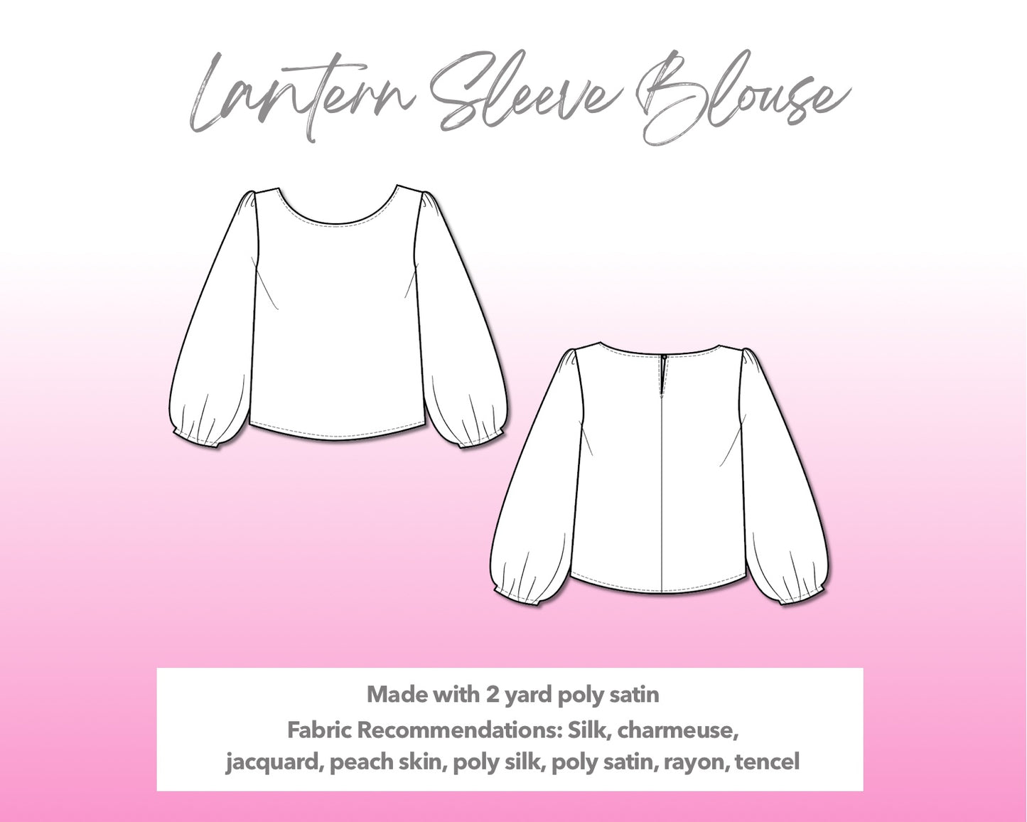 Illustration and detailed description for Lantern Sleeve Blouse sewing pattern.