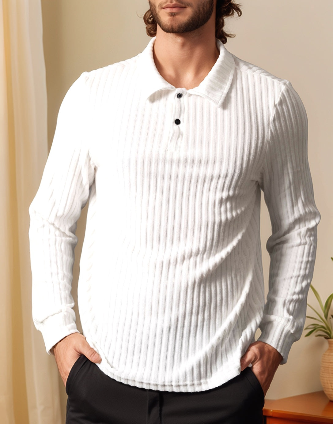 Front view of Long Sleeve Polo Shirt.